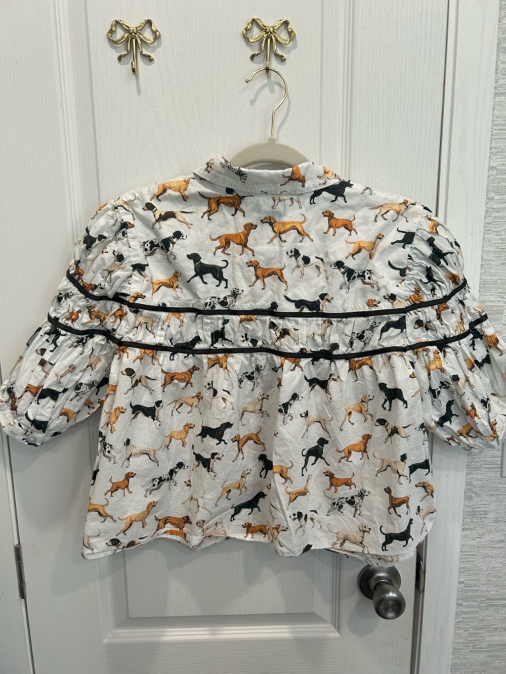Anthropologie White Dog-Print Button Front Blouse - Picture 7 of 9